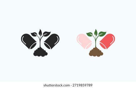Herbal capsule vector icon representing natural medicine, wellness, and botanical supplements.