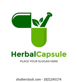 Herbal capsule vector logo template. This design use nature and plant symbol. Suitable for health. 