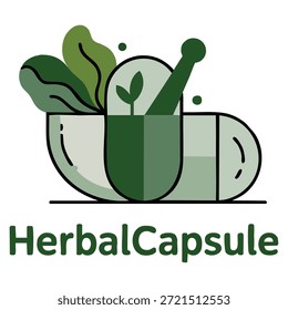 Plantilla del logotipo del Vector de la cápsula herbaria que utiliza la naturaleza y el símbolo de la planta conveniente para la marca del suplemento de la salud y la identidad natural del producto médico