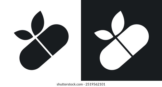 Herbal capsuleline vector icon set in solid and outline style.