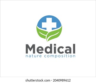 herbal care logo with cross medicine for health logo designs , hospital and clinic