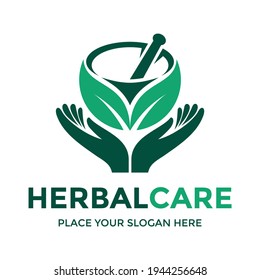 Herbal care vector logo template. This design use hand symbol. Suitable for health.