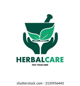 Herbal care vector logo template. This design use hand symbol. Suitable for health.