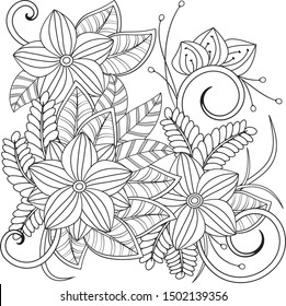 Herbal coloring page. Black and white vector composition. Cute romantic illustration.