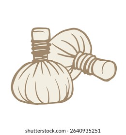 Herbal compress balls illustration. Ideal for spa branding, massage therapy, wellness packaging, print and digital designs.