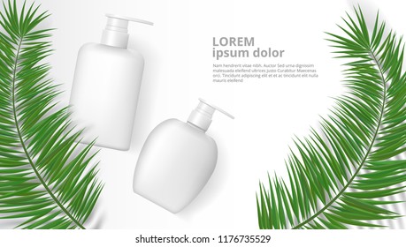 Herbal Cosmetic Bottles And Tubes Ad Template. EPS10 Vector