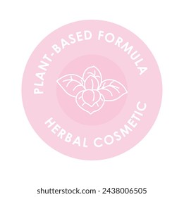 Cosméticos y productos herbarios para el cuidado y tratamiento de la piel. Pegatina aislada para crema o loción con fórmula a base de plantas o composición de hierbas. Emblema, logotipo o placa. Vector en estilo plano