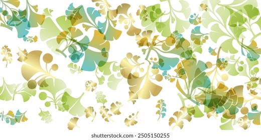 Herbal decorative banner. Vector background with plants design elements, ginkgo biloba leaves and branches