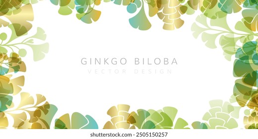 Herbal decorative banner. Vector background with plants design elements. Horizontal frame with ginkgo biloba leaves and branches and copy space.