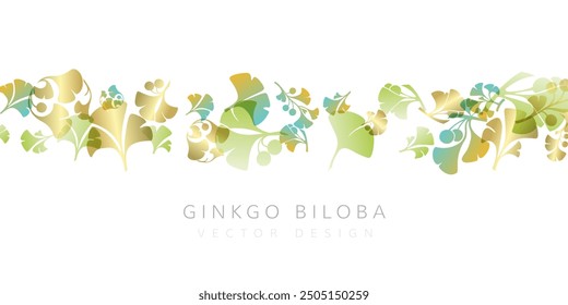 Herbal decorative banner. Vector background with plants design elements. Horizontal divider with ginkgo biloba leaves and branches.