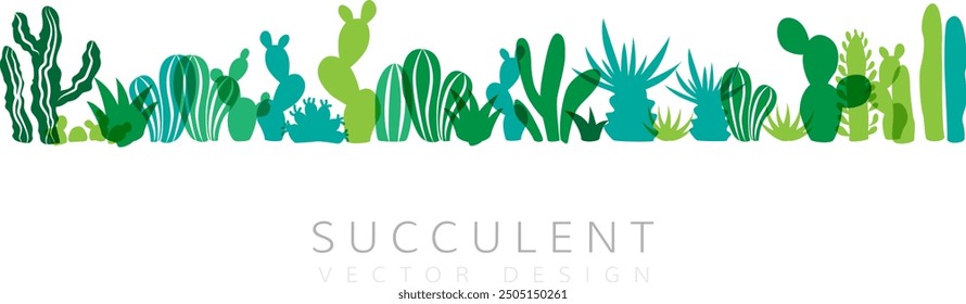 Herbal decorative banner. Vector background with plants design elements. Horizontal divider with succulent plants and cactuses.