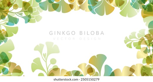 Herbal decorative banner. Vector background with plants design elements. Horizontal frame with ginkgo biloba leaves and branches and copy space.