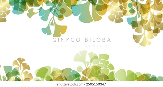 Herbal decorative banner. Vector background with plants design elements. Top and down borders with ginkgo biloba leaves and branches.