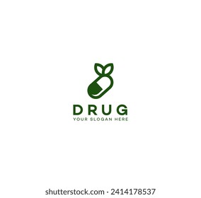 Plantilla de diseño de logotipo de Medicamentos de origen vegetal, Píldora, Cápsula. Diseño del logotipo de farmacia con logotipo de tipo de tabletas medicas vectoriales.