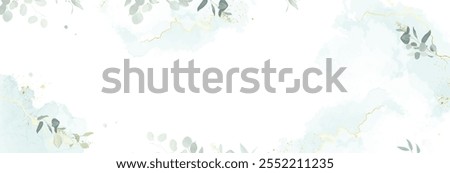 Herbal eucalyptus and gold vector banner frame. Hand painted branches, leaves on white background. Greenery wedding simple minimalist invitation. Watercolor card.All elements are isolated and editable