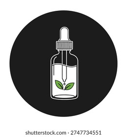 Herbal extract dropper bottle with green leaves