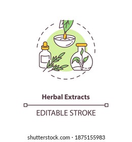 Herbal extracts concept icon. Botanical ingredients in energy drinks idea thin line illustration. Potential harmful components. Vector isolated outline RGB color drawing. Editable stroke