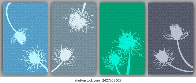 Herbal floral cards vector design. Rustic fluffy dandelions. Spring cards. Field flower buds symbolising couple in love. Healing plants illustration. Wedding invitation backgrounds.