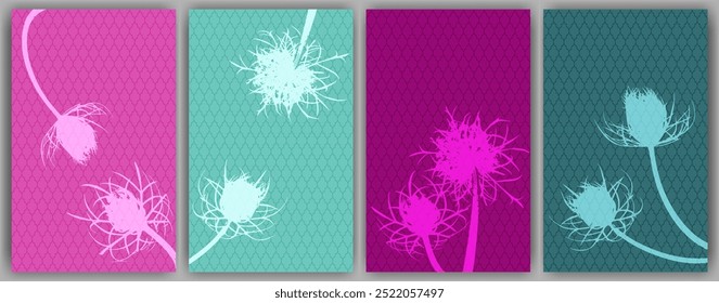 Herbal floral cards vector design. Rustic fluffy dandelions. Wild flower buds symbolising couple in love. Medical plants illustration. Aromatic grass buds.