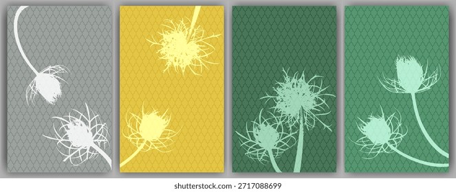 Cartas florais de ervas design vetorial. Rústico dente-de-leão fofo. Cartões de verão. Flores silvestres simbolizando casal apaixonado. Ilustração de plantas médicas. Elementos gráficos botânicos mínimos.