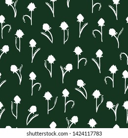 Herbal flower seamless vector pattern. Plant silhouette texture. Botanical wrapping paper, fabric, background and cover design