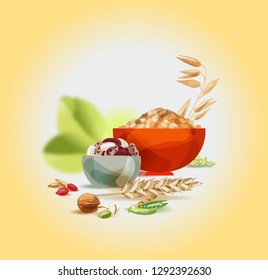 Herbal food. Cereal, bean. Vegetarianism and the basics of a healthy diet. Natural Organic Food