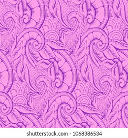 Herbal forms of swirls circles and leaves form a pattern