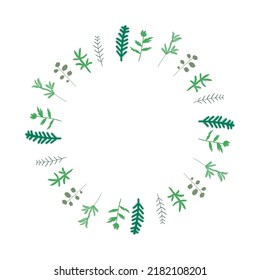 Marco vegetal o borde. Corona verde decorativa. Elemento de diseño botánico vectorial. 