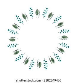 Herbal frame or border. Decorative green wreath. Vector botanical design element. 