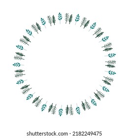 Herbal frame or border. Decorative green wreath. Vector botanical design element. 