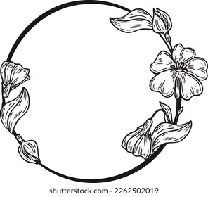 Herbal frame. Floral circle. Hand darwn wreath