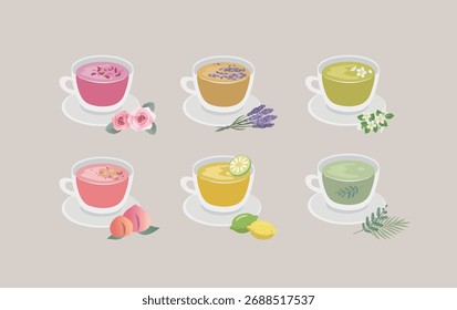 Herbal and Fruit Tea Bag Design with Organic Ingredients – Peach, Rose, Lavender, Lemon, Jasmine