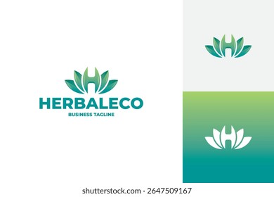herbal green leaf h letter logo vector