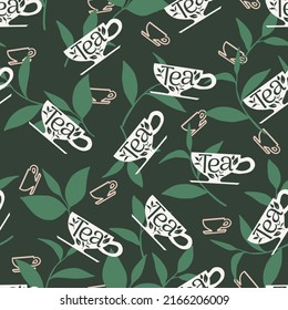 Herbal Green Tea Cup Drinks Vector Graphic Seamless Pattern can be use for background and apparel design