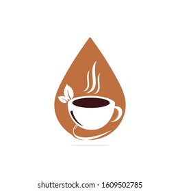 Herbal green tea cup drop shape concept logo. 
