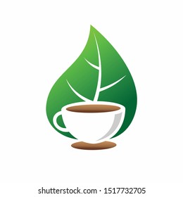 Herbal green tea cup leaves logo