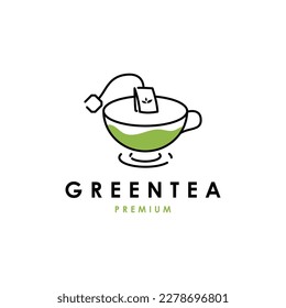 Herbal Green Tea Logo Design. Green Tea In A Cup Vector Illustration. Healthy Drink icon.