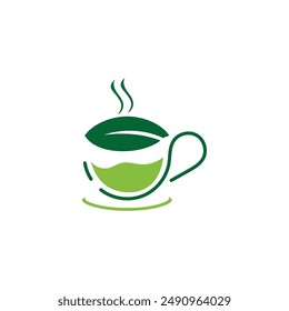 Herbal Green Tea Logo Design. Green Tea In A Cup Vector Illustration. Healthy Drink icon.