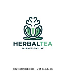 herbal green tea logo vector