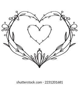 Herbal heart for greeting card - vector doodles for greeting card. St Valentine's Day.