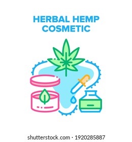 Concepto de Icono del Vector de Terapia Cosmética Hemp Herbal. Crema Orgánica Hemp Herbal Y Aceite Esencial O Sérico. Hoja Natural De Cannabis Para Hacer Ilustración De Color De Productos De Belleza Saludable