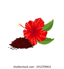 Herbal hibiscus tea heap. Vector illustration cartoon flat icon isolated on white background.