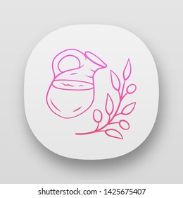 Herbal ice tea app icon. Natural fats. Summer refreshing drink jar UI/UX user interface. Organic and eco beverage. Web or mobile application. Glass jug and plant branch vector isolated illustration
