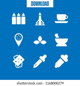 herbal icon. 9 herbal vector set. pipette, dropper, mortar and soap icons for web and design about herbal theme