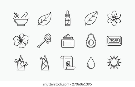 Concepto de conjunto de iconos de hierbas y Diseño web sobre fondo blanco