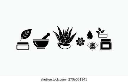 Conjunto de iconos de hierbas Ilustración de icono de Vector de logotipo