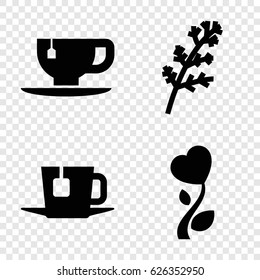 Herbal icons set. set of 4 herbal filled icons such as deel, tea cup, heart flower