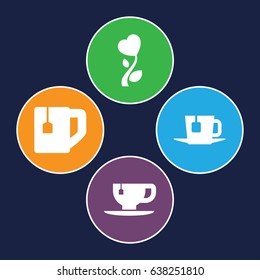 Herbal icons set. set of 4 herbal filled icons such as tea cup, heart flower