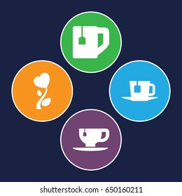 Herbal icons set. set of 4 herbal filled icons such as tea cup, heart flower