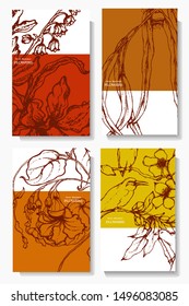 Herbal illustration on label packaging design. Hand drawn vector botanic set with curly flowers and birds